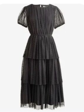 J. Crew Black Tiered Lace Midi Dress NWT